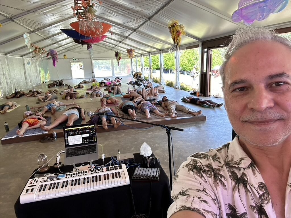 Sam Cutri with participants during a large-group Soundful Experience in Western Australia